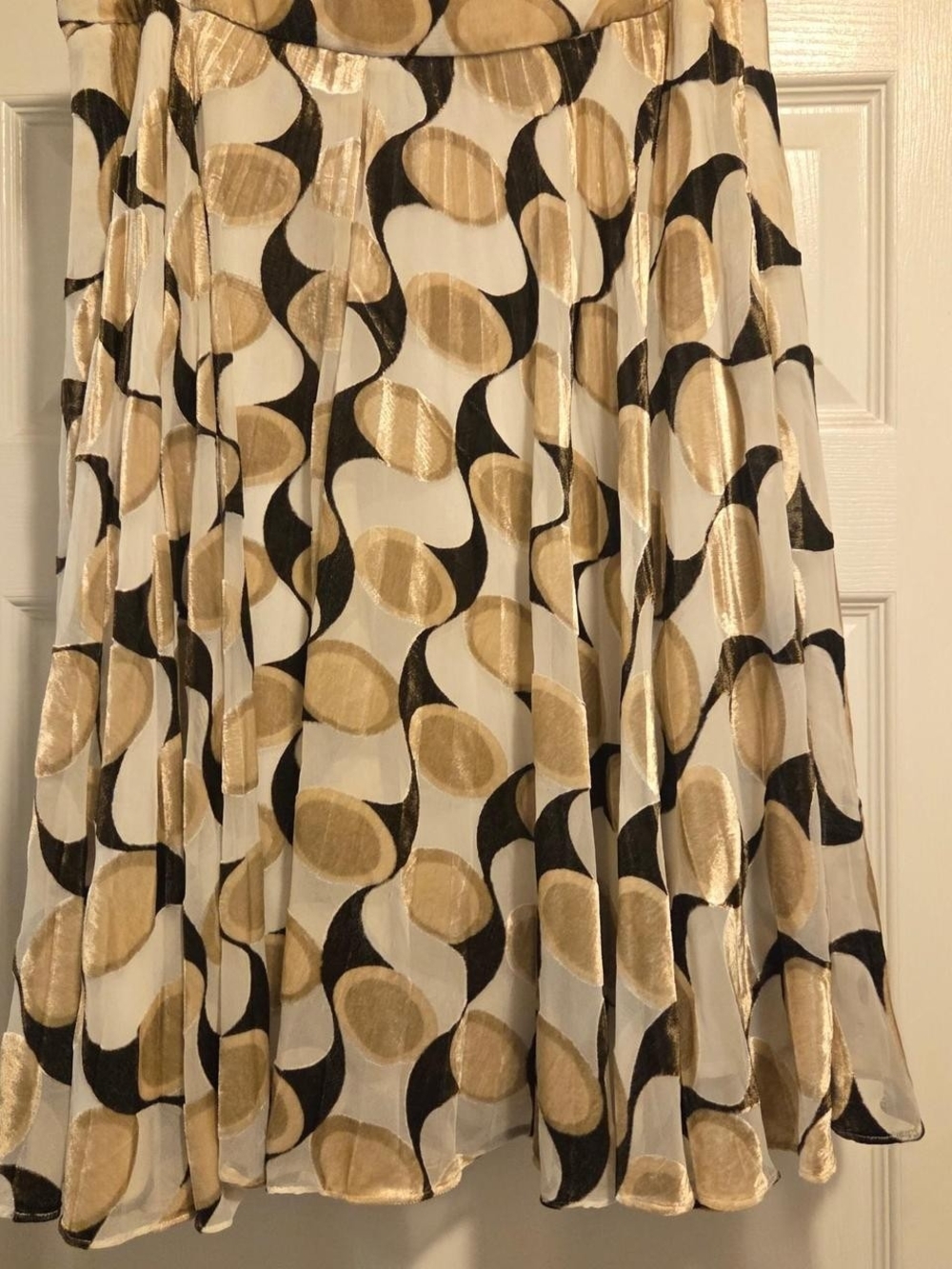 Josephine Chaus Gold, Black & White Circle-Print Skirt